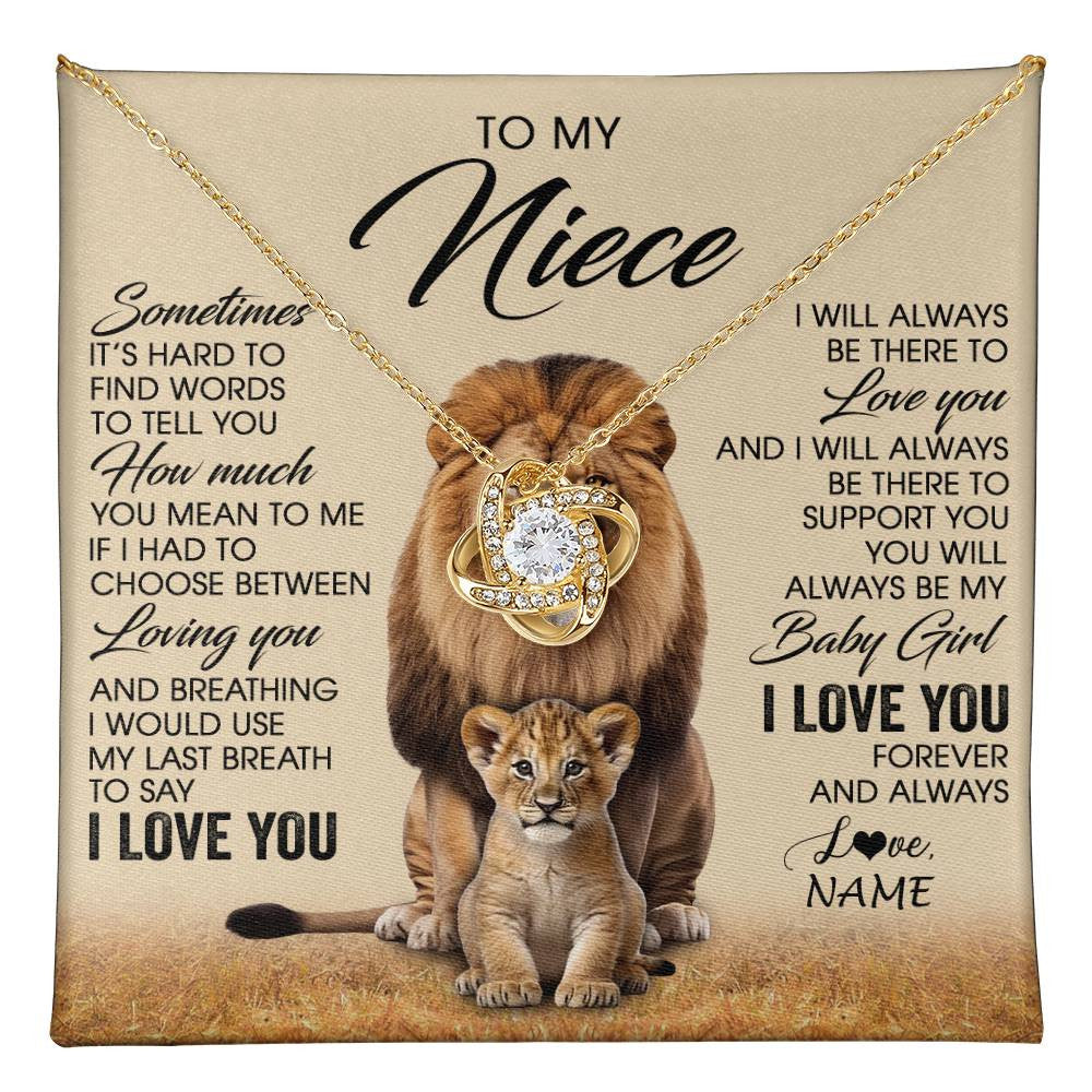 Love Knot Necklace 18K Yellow Gold Finish | 1 | Personalized To My Niece Necklace From Uncle Sometimes It's Hard Lion Niece Gift Birthday Jewelry Graduation Christmas Customized Gift Box Message Card | teecentury