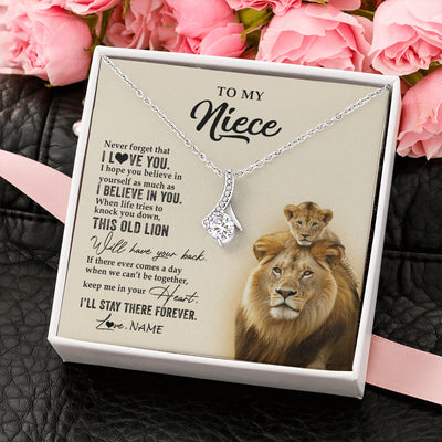 Alluring Beauty Necklace 14K White Gold Finish | 2 | Personalized To My Niece Necklace From Uncle This Old Lion Never Forget I Love You Niece Jewelry Birthday Graduation Christmas Customized Gift Box Message Card | teecentury