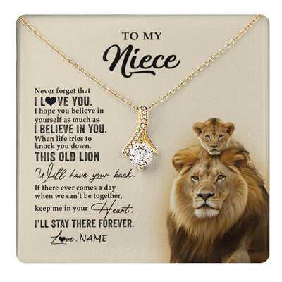 Alluring Beauty Necklace 18K Yellow Gold Finish | 1 | Personalized To My Niece Necklace From Uncle This Old Lion Never Forget I Love You Niece Jewelry Birthday Graduation Christmas Customized Gift Box Message Card | teecentury