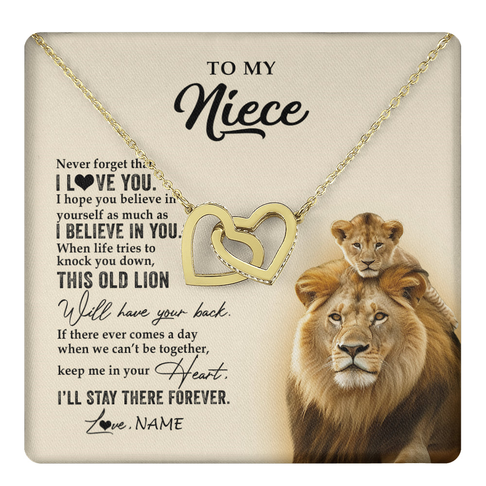 Interlocking Hearts Necklace 18K Yellow Gold Finish | 1 | Personalized To My Niece Necklace From Uncle This Old Lion Never Forget I Love You Niece Jewelry Birthday Graduation Christmas Customized Gift Box Message Card | teecentury