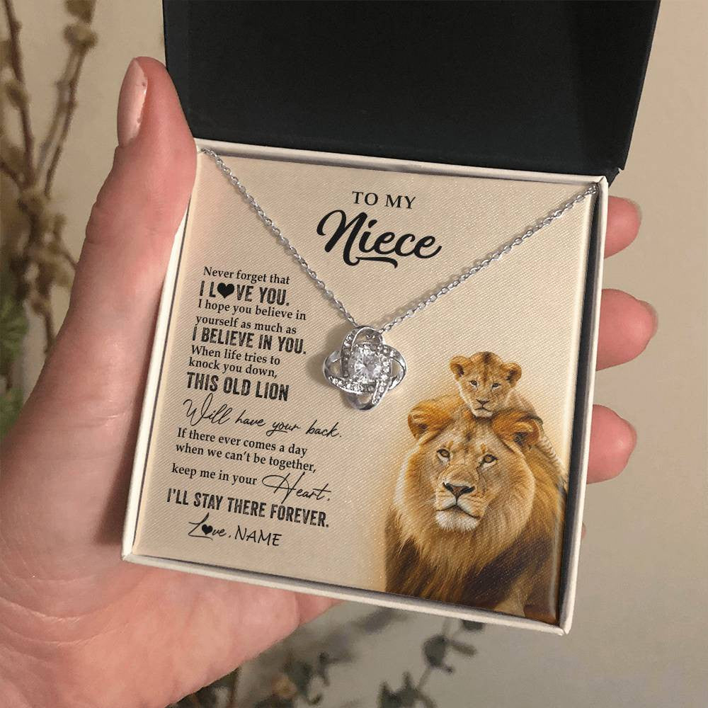 Love Knot Necklace 14K White Gold Finish | 2 | Personalized To My Niece Necklace From Uncle This Old Lion Never Forget I Love You Niece Jewelry Birthday Graduation Christmas Customized Gift Box Message Card | teecentury