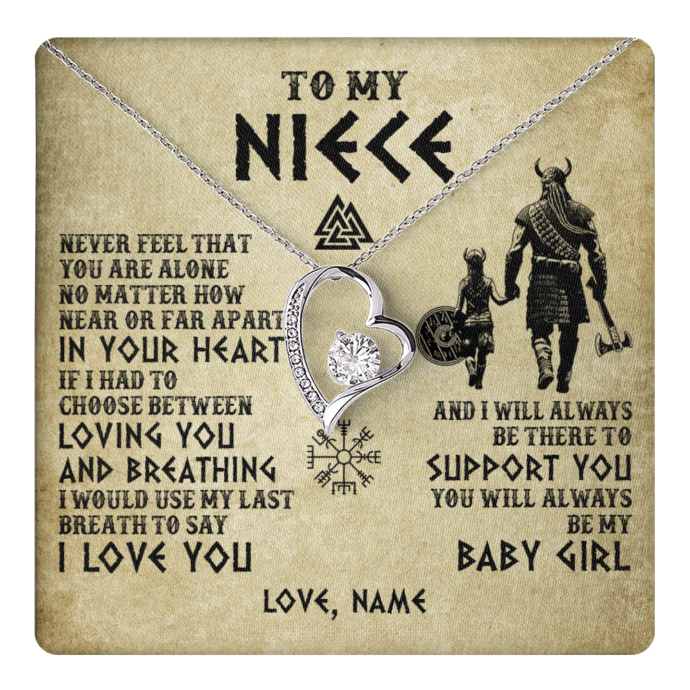 Forever Love Necklace 14K White Gold Finish | 1 | Personalized To My Niece Necklace From Uncle Viking Never Feel That You Are Alone Viking Niece Birthday Gifts Jewelry Christmas Gift Box Message Card | teecentury