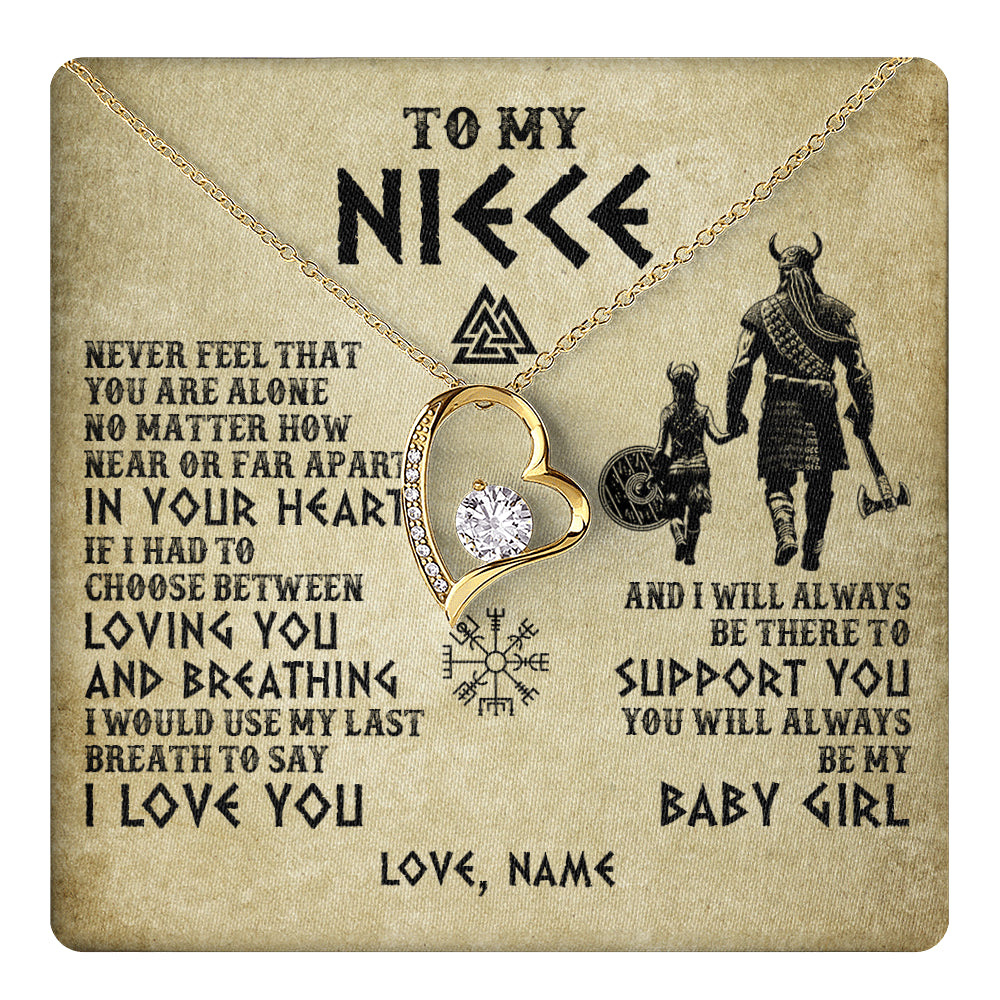 Forever Love Necklace 18K Yellow Gold Finish | 1 | Personalized To My Niece Necklace From Uncle Viking Never Feel That You Are Alone Viking Niece Birthday Gifts Jewelry Christmas Gift Box Message Card | teecentury