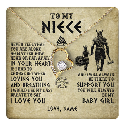 Forever Love Necklace 18K Yellow Gold Finish | 1 | Personalized To My Niece Necklace From Uncle Viking Never Feel That You Are Alone Viking Niece Birthday Gifts Jewelry Christmas Gift Box Message Card | teecentury