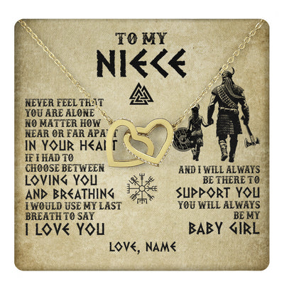 Interlocking Hearts Necklace 18K Yellow Gold Finish | 1 | Personalized To My Niece Necklace From Uncle Viking Never Feel That You Are Alone Viking Niece Birthday Gifts Jewelry Christmas Gift Box Message Card | teecentury