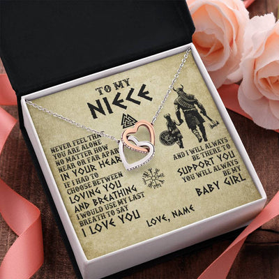 Interlocking Hearts Necklace Stainless Steel & Rose Gold Finish | 2 | Personalized To My Niece Necklace From Uncle Viking Never Feel That You Are Alone Viking Niece Birthday Gifts Jewelry Christmas Gift Box Message Card | teecentury