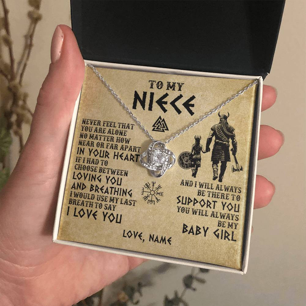 Love Knot Necklace 14K White Gold Finish | 2 | Personalized To My Niece Necklace From Uncle Viking Never Feel That You Are Alone Viking Niece Birthday Gifts Jewelry Christmas Gift Box Message Card | teecentury