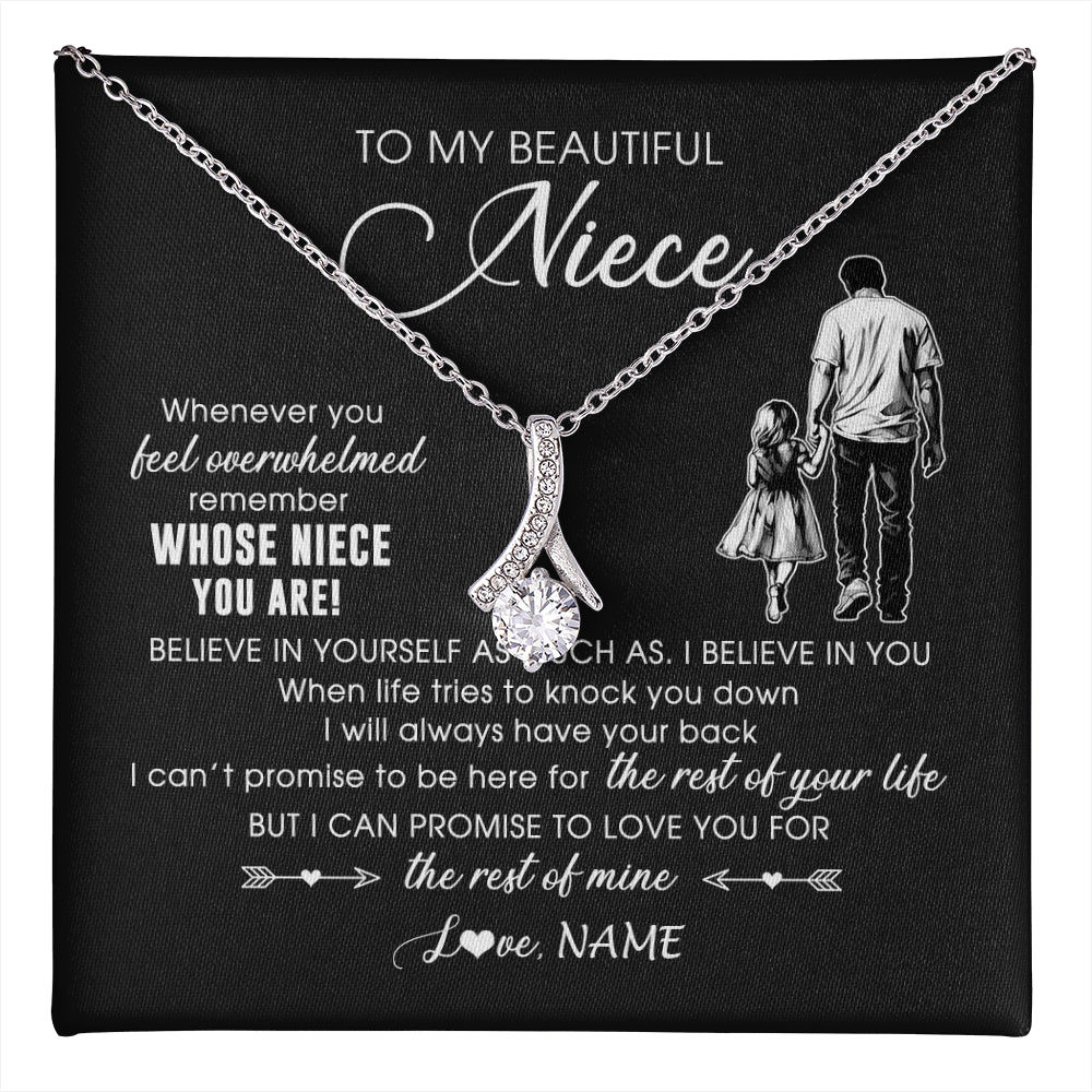 Alluring Beauty Necklace 14K White Gold Finish | 1 | Personalized To My Niece Necklace From Uncle Whenever You Feel Overwhelmed Niece Pendant Jewelry Birthday Christmas Customized Message Card | teecentury