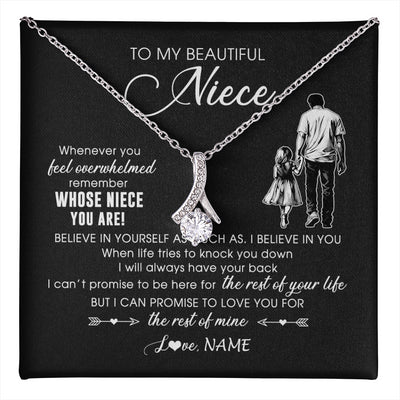 Alluring Beauty Necklace 14K White Gold Finish | 1 | Personalized To My Niece Necklace From Uncle Whenever You Feel Overwhelmed Niece Pendant Jewelry Birthday Christmas Customized Message Card | teecentury