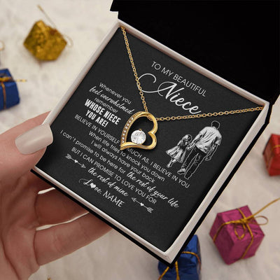 Forever Love Necklace 18K Yellow Gold Finish | 2 | Personalized To My Niece Necklace From Uncle Whenever You Feel Overwhelmed Niece Pendant Jewelry Birthday Christmas Customized Message Card | teecentury