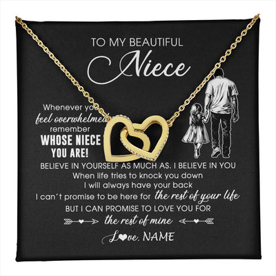 Interlocking Hearts Necklace 18K Yellow Gold Finish | 1 | Personalized To My Niece Necklace From Uncle Whenever You Feel Overwhelmed Niece Pendant Jewelry Birthday Christmas Customized Message Card | teecentury