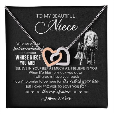 Interlocking Hearts Necklace Stainless Steel & Rose Gold Finish | 1 | Personalized To My Niece Necklace From Uncle Whenever You Feel Overwhelmed Niece Pendant Jewelry Birthday Christmas Customized Message Card | teecentury