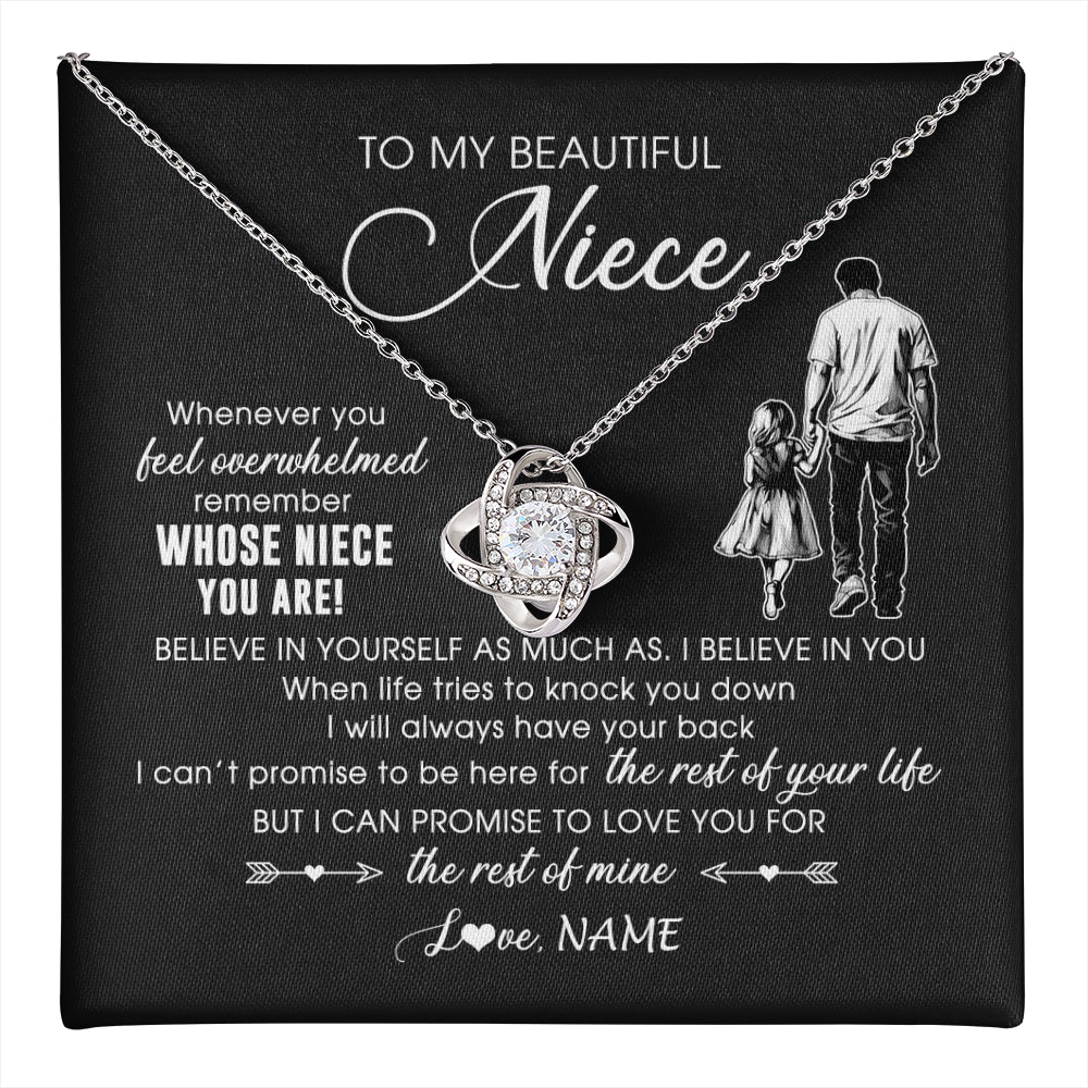 Love Knot Necklace 14K White Gold Finish | 1 | Personalized To My Niece Necklace From Uncle Whenever You Feel Overwhelmed Niece Pendant Jewelry Birthday Christmas Customized Message Card | teecentury