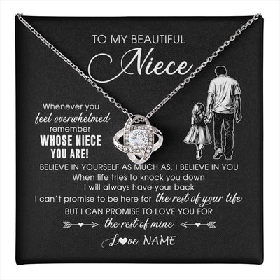 Love Knot Necklace 14K White Gold Finish | 1 | Personalized To My Niece Necklace From Uncle Whenever You Feel Overwhelmed Niece Pendant Jewelry Birthday Christmas Customized Message Card | teecentury