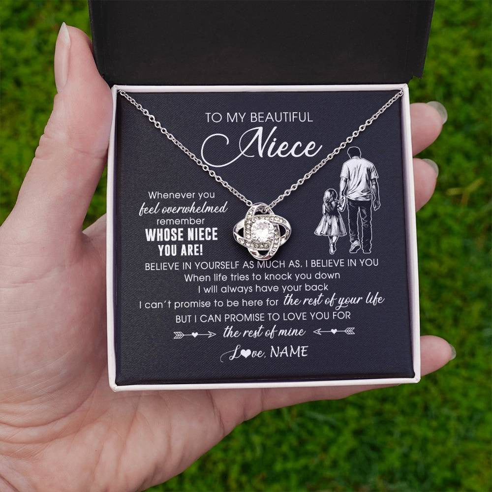 Love Knot Necklace 14K White Gold Finish | 2 | Personalized To My Niece Necklace From Uncle Whenever You Feel Overwhelmed Niece Pendant Jewelry Birthday Christmas Customized Message Card | teecentury