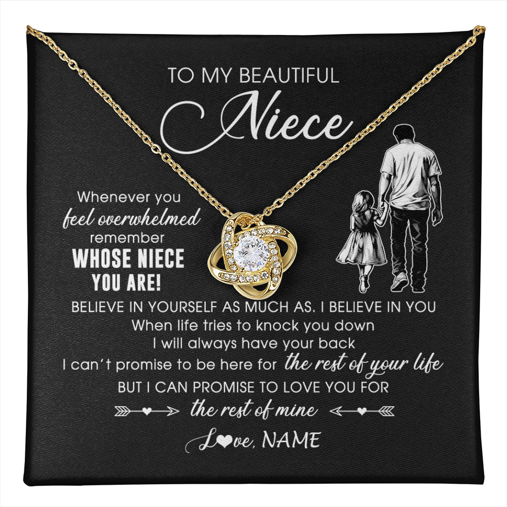 Love Knot Necklace 18K Yellow Gold Finish | 1 | Personalized To My Niece Necklace From Uncle Whenever You Feel Overwhelmed Niece Pendant Jewelry Birthday Christmas Customized Message Card | teecentury