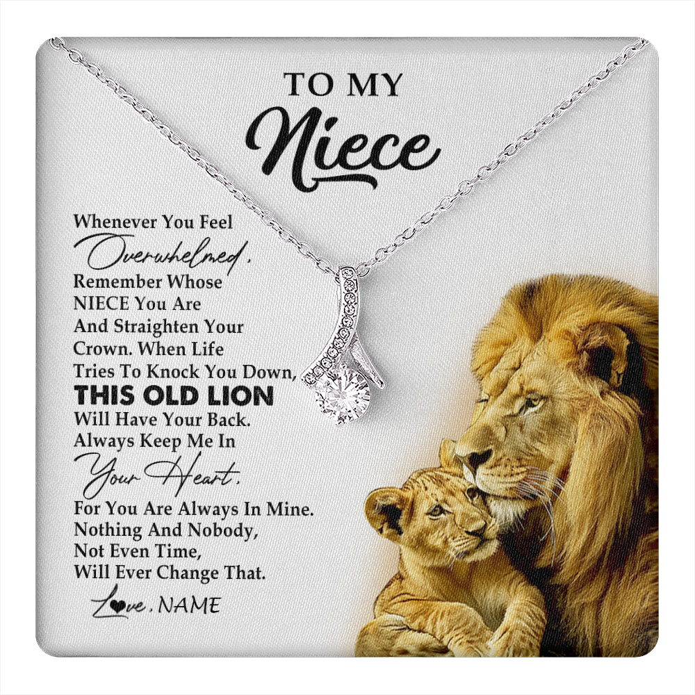 Alluring Beauty Necklace 14K White Gold Finish | 1 | Personalized To My Niece Necklace From Uncle Whenever You Fell Overwhelmed Lion Niece Pendant Birthday Graduation Christmas Customized Gift Box Message Card | teecentury