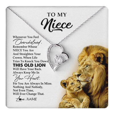 Forever Love Necklace 14K White Gold Finish | 1 | Personalized To My Niece Necklace From Uncle Whenever You Fell Overwhelmed Lion Niece Pendant Birthday Graduation Christmas Customized Gift Box Message Card | teecentury