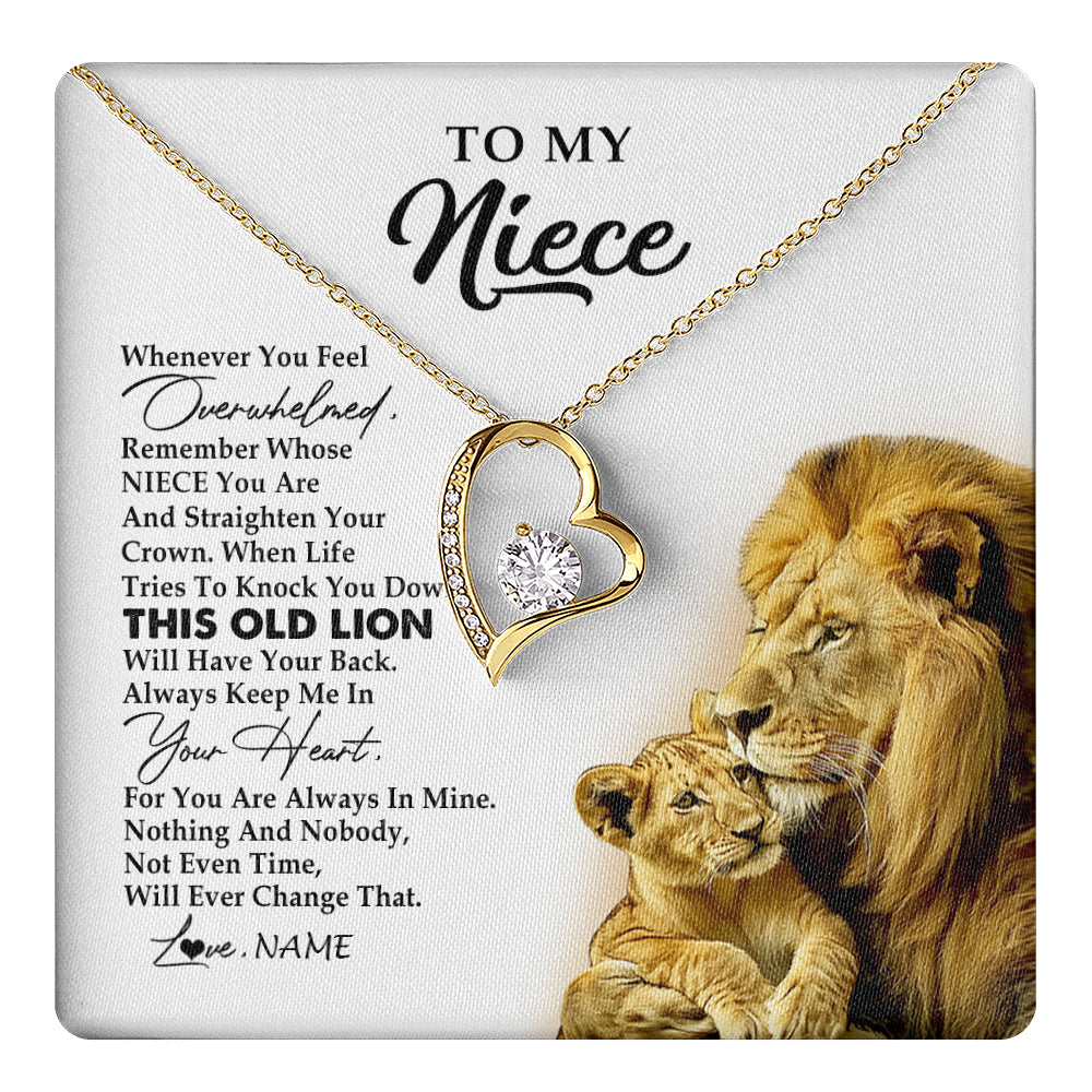 Forever Love Necklace 18K Yellow Gold Finish | 1 | Personalized To My Niece Necklace From Uncle Whenever You Fell Overwhelmed Lion Niece Pendant Birthday Graduation Christmas Customized Gift Box Message Card | teecentury