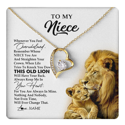 Forever Love Necklace 18K Yellow Gold Finish | 1 | Personalized To My Niece Necklace From Uncle Whenever You Fell Overwhelmed Lion Niece Pendant Birthday Graduation Christmas Customized Gift Box Message Card | teecentury