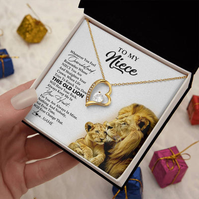 Forever Love Necklace 18K Yellow Gold Finish | 2 | Personalized To My Niece Necklace From Uncle Whenever You Fell Overwhelmed Lion Niece Pendant Birthday Graduation Christmas Customized Gift Box Message Card | teecentury