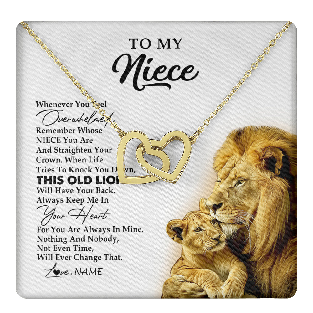 Interlocking Hearts Necklace 18K Yellow Gold Finish | 1 | Personalized To My Niece Necklace From Uncle Whenever You Fell Overwhelmed Lion Niece Pendant Birthday Graduation Christmas Customized Gift Box Message Card | teecentury