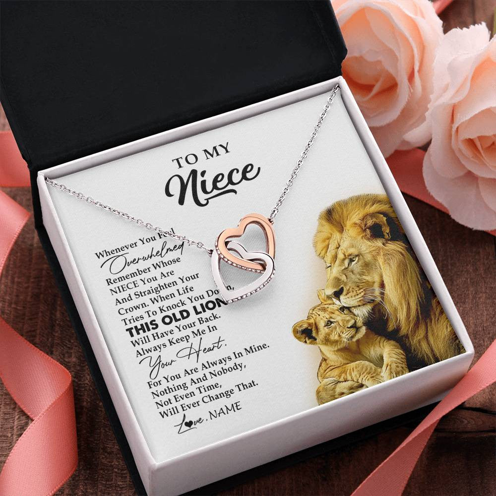 Interlocking Hearts Necklace Stainless Steel & Rose Gold Finish | 2 | Personalized To My Niece Necklace From Uncle Whenever You Fell Overwhelmed Lion Niece Pendant Birthday Graduation Christmas Customized Gift Box Message Card | teecentury