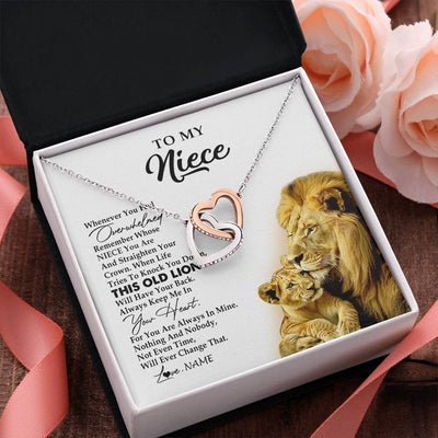 Interlocking Hearts Necklace Stainless Steel & Rose Gold Finish | 2 | Personalized To My Niece Necklace From Uncle Whenever You Fell Overwhelmed Lion Niece Pendant Birthday Graduation Christmas Customized Gift Box Message Card | teecentury