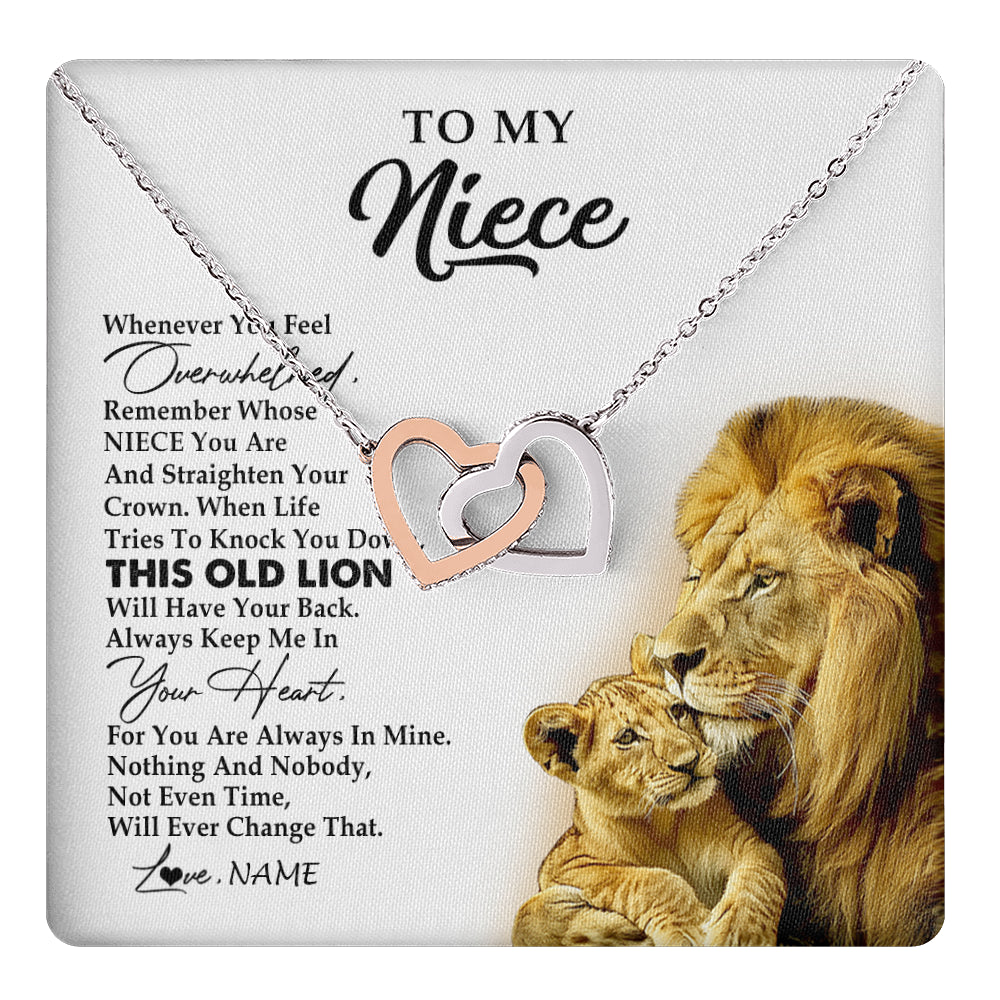 Interlocking Hearts Necklace Stainless Steel & Rose Gold Finish | 1 | Personalized To My Niece Necklace From Uncle Whenever You Fell Overwhelmed Lion Niece Pendant Birthday Graduation Christmas Customized Gift Box Message Card | teecentury