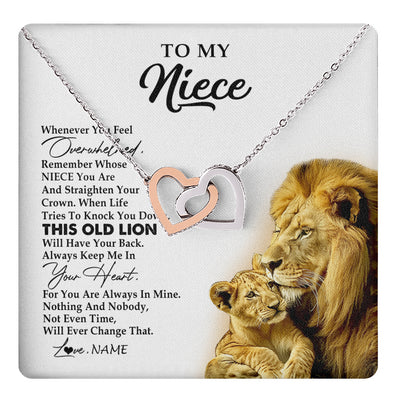 Interlocking Hearts Necklace Stainless Steel & Rose Gold Finish | 1 | Personalized To My Niece Necklace From Uncle Whenever You Fell Overwhelmed Lion Niece Pendant Birthday Graduation Christmas Customized Gift Box Message Card | teecentury