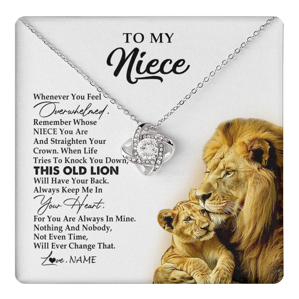 Love Knot Necklace 14K White Gold Finish | 1 | Personalized To My Niece Necklace From Uncle Whenever You Fell Overwhelmed Lion Niece Pendant Birthday Graduation Christmas Customized Gift Box Message Card | teecentury