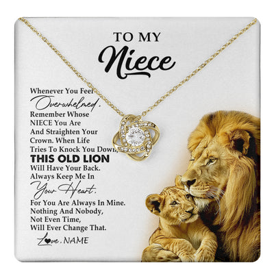 Love Knot Necklace 18K Yellow Gold Finish | 1 | Personalized To My Niece Necklace From Uncle Whenever You Fell Overwhelmed Lion Niece Pendant Birthday Graduation Christmas Customized Gift Box Message Card | teecentury