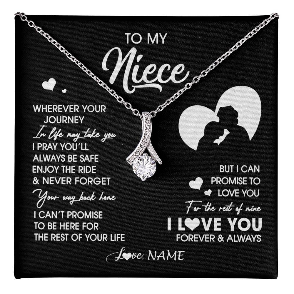 Alluring Beauty Necklace 14K White Gold Finish | 1 | Personalized To My Niece Necklace From Uncle Wherever Your Journey Niece Birthday Gifts Jewelry Graduation Christmas Customized Gift Box Message Card | teecentury