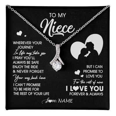 Alluring Beauty Necklace 14K White Gold Finish | 1 | Personalized To My Niece Necklace From Uncle Wherever Your Journey Niece Birthday Gifts Jewelry Graduation Christmas Customized Gift Box Message Card | teecentury