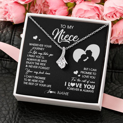Alluring Beauty Necklace 14K White Gold Finish | 2 | Personalized To My Niece Necklace From Uncle Wherever Your Journey Niece Birthday Gifts Jewelry Graduation Christmas Customized Gift Box Message Card | teecentury