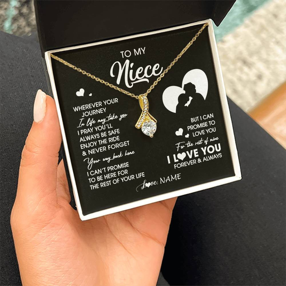 Alluring Beauty Necklace 18K Yellow Gold Finish | 2 | Personalized To My Niece Necklace From Uncle Wherever Your Journey Niece Birthday Gifts Jewelry Graduation Christmas Customized Gift Box Message Card | teecentury
