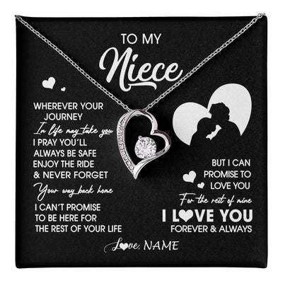 Forever Love Necklace 14K White Gold Finish | 1 | Personalized To My Niece Necklace From Uncle Wherever Your Journey Niece Birthday Gifts Jewelry Graduation Christmas Customized Gift Box Message Card | teecentury