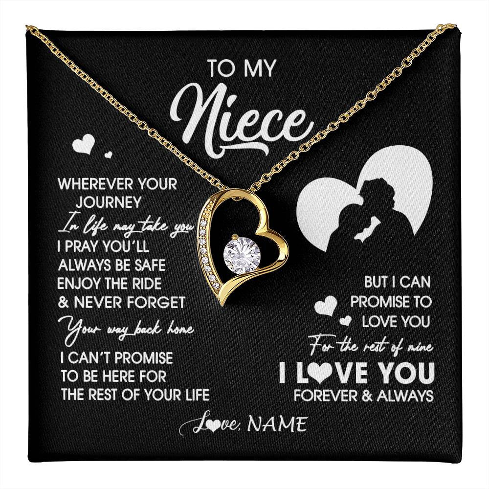 Forever Love Necklace 18K Yellow Gold Finish | 1 | Personalized To My Niece Necklace From Uncle Wherever Your Journey Niece Birthday Gifts Jewelry Graduation Christmas Customized Gift Box Message Card | teecentury