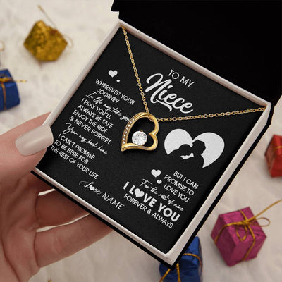 Forever Love Necklace 18K Yellow Gold Finish | 2 | Personalized To My Niece Necklace From Uncle Wherever Your Journey Niece Birthday Gifts Jewelry Graduation Christmas Customized Gift Box Message Card | teecentury