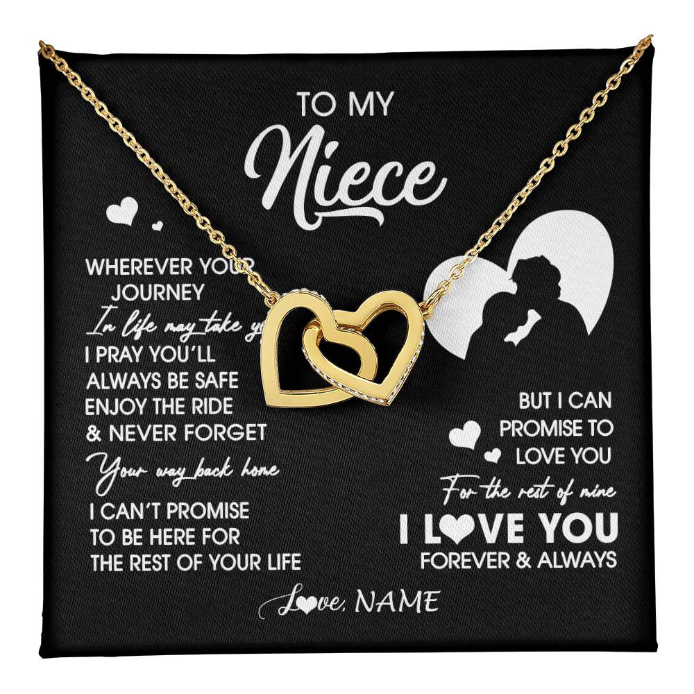 Interlocking Hearts Necklace 18K Yellow Gold Finish | 1 | Personalized To My Niece Necklace From Uncle Wherever Your Journey Niece Birthday Gifts Jewelry Graduation Christmas Customized Gift Box Message Card | teecentury