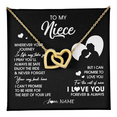Interlocking Hearts Necklace 18K Yellow Gold Finish | 1 | Personalized To My Niece Necklace From Uncle Wherever Your Journey Niece Birthday Gifts Jewelry Graduation Christmas Customized Gift Box Message Card | teecentury