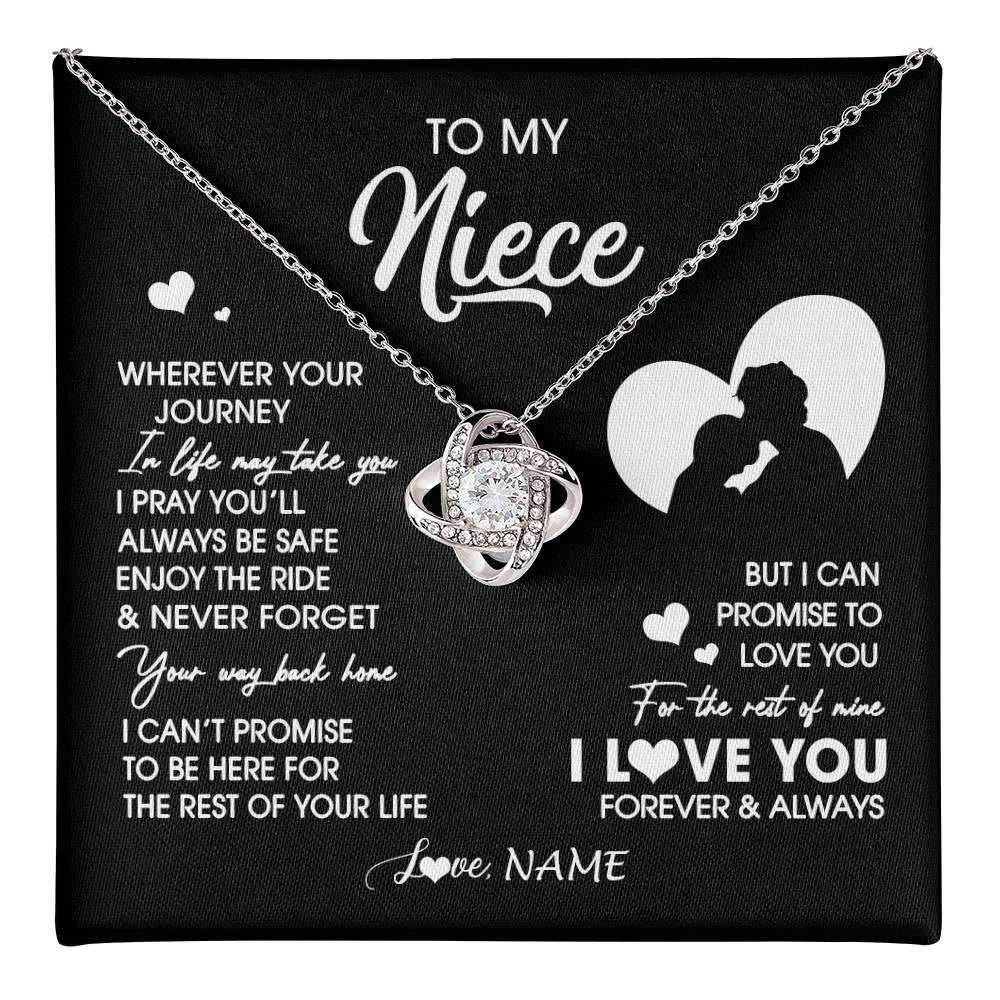 Love Knot Necklace 14K White Gold Finish | 1 | Personalized To My Niece Necklace From Uncle Wherever Your Journey Niece Birthday Gifts Jewelry Graduation Christmas Customized Gift Box Message Card | teecentury