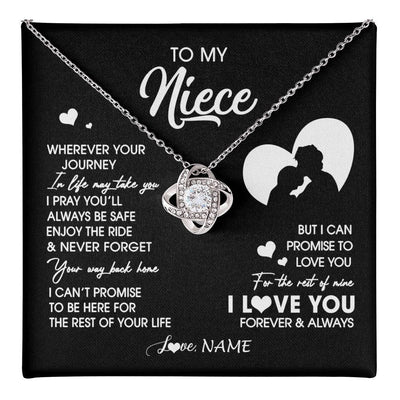 Love Knot Necklace 14K White Gold Finish | 1 | Personalized To My Niece Necklace From Uncle Wherever Your Journey Niece Birthday Gifts Jewelry Graduation Christmas Customized Gift Box Message Card | teecentury