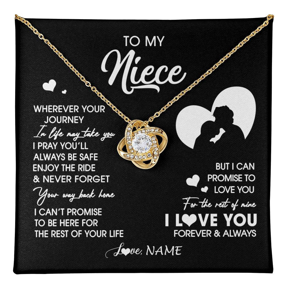 Love Knot Necklace 18K Yellow Gold Finish | 1 | Personalized To My Niece Necklace From Uncle Wherever Your Journey Niece Birthday Gifts Jewelry Graduation Christmas Customized Gift Box Message Card | teecentury