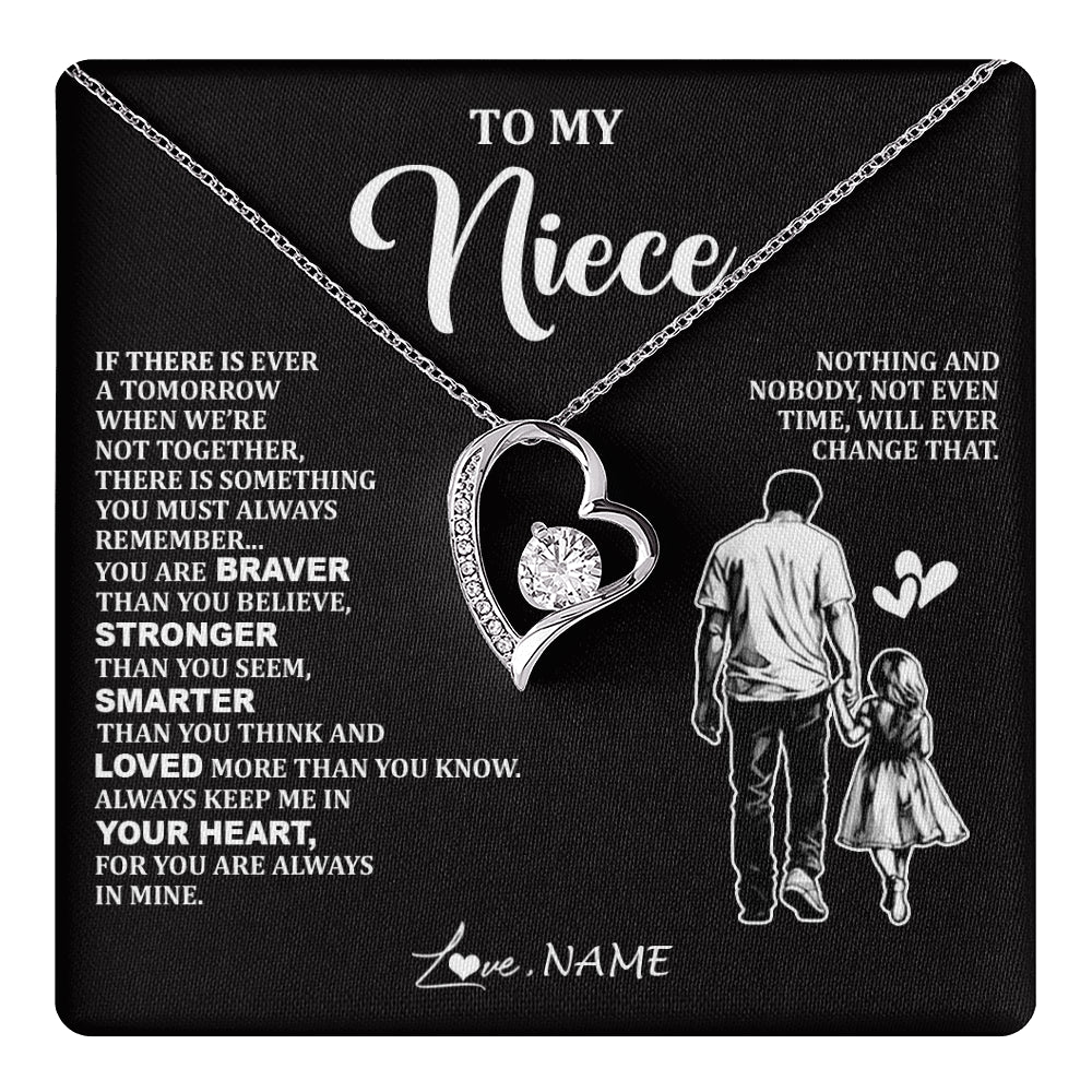 Forever Love Necklace 14K White Gold Finish | 1 | Personalized To My Niece Necklace From Uncle You Are Always In Mine Beautiful Niece Jewelry Gifts Birthday Graduation Christmas With Gift Box Message Card | teecentury