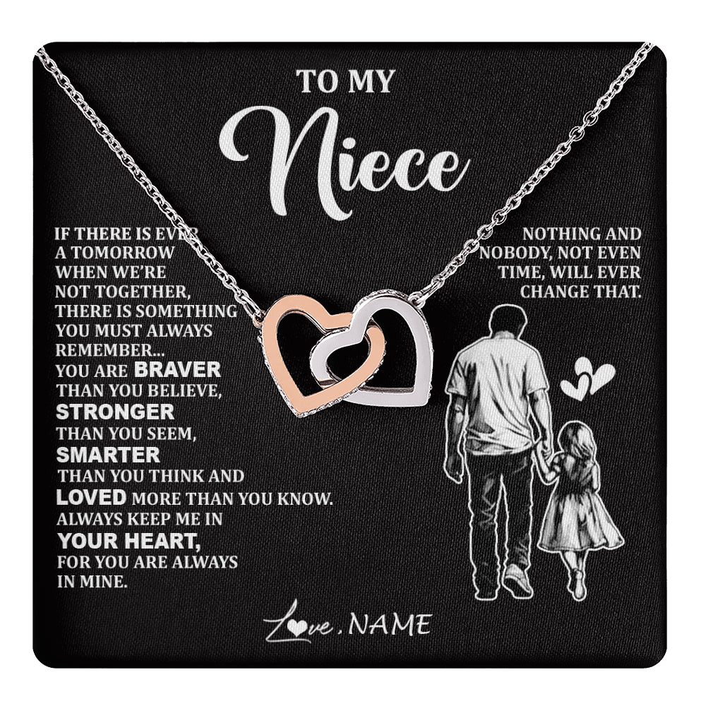 Interlocking Hearts Necklace Stainless Steel & Rose Gold Finish | 1 | Personalized To My Niece Necklace From Uncle You Are Always In Mine Beautiful Niece Jewelry Gifts Birthday Graduation Christmas With Gift Box Message Card | teecentury