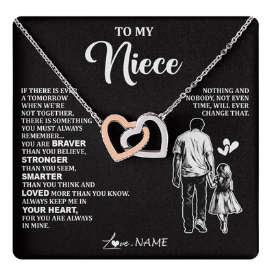 Interlocking Hearts Necklace Stainless Steel & Rose Gold Finish | 1 | Personalized To My Niece Necklace From Uncle You Are Always In Mine Beautiful Niece Jewelry Gifts Birthday Graduation Christmas With Gift Box Message Card | teecentury