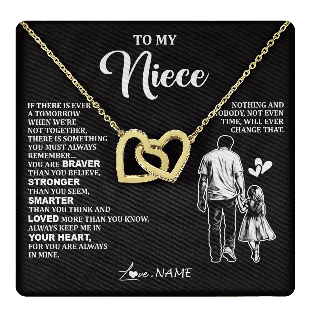 Interlocking Hearts Necklace 18K Yellow Gold Finish | 1 | Personalized To My Niece Necklace From Uncle You Are Always In Mine Beautiful Niece Jewelry Gifts Birthday Graduation Christmas With Gift Box Message Card | teecentury
