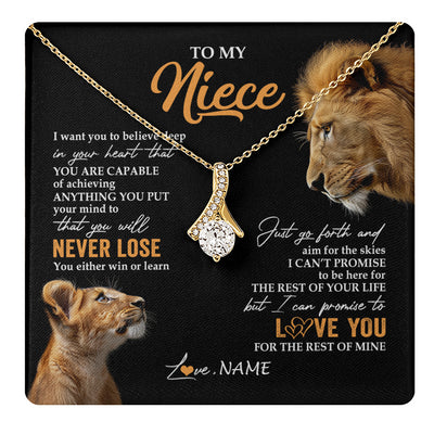 Alluring Beauty Necklace 18K Yellow Gold Finish | 1 | Personalized To My Niece Necklace From Uncle You Will Never Lose Lion Niece Birthday Gifts Graduation Christmas Customized Gift Box Message Card | teecentury