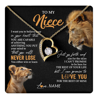 Forever Love Necklace 18K Yellow Gold Finish | 1 | Personalized To My Niece Necklace From Uncle You Will Never Lose Lion Niece Birthday Gifts Graduation Christmas Customized Gift Box Message Card | teecentury